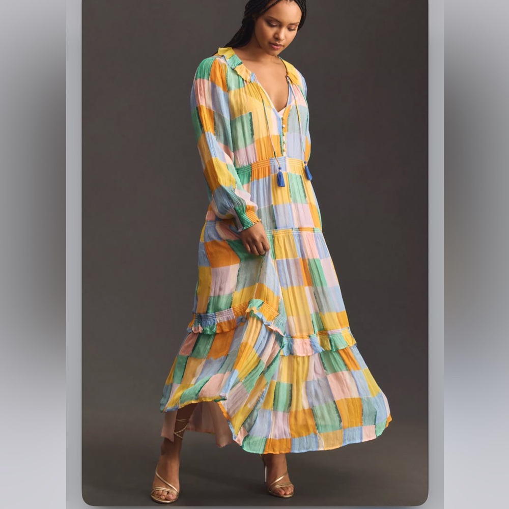 Anthropologie Patchwork Marais Maxi long sleeve Dress